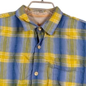 Tommy Bahama Mens Large Plaid 100% Linen Short Sleeve Button Down Shirt‎